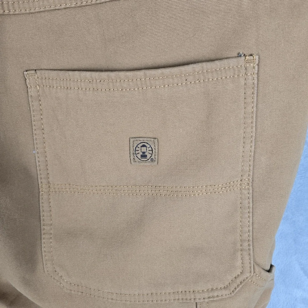 Coleman Mens Fleece Lined Canvas Utility Work Pants Tan Brown 40x32 Straight Leg